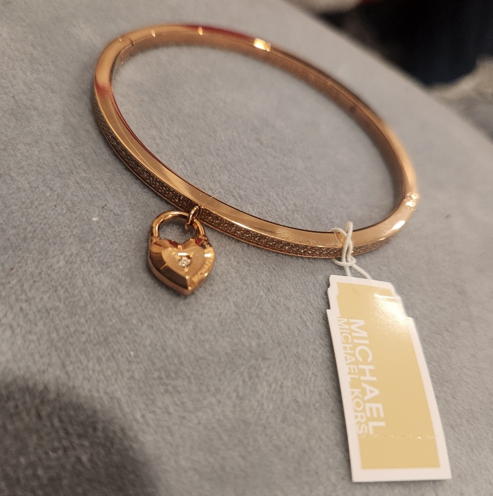 Michael Kors Rose Gold Heart Dangle Bracelet